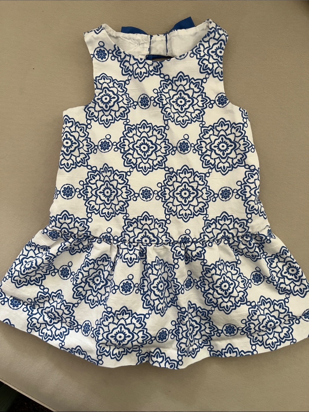 Janie and Jack White Dress with Blue Floral Medallion Print